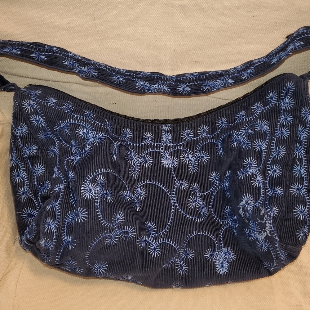 𝅺BLUE corduroy bag with embroidery
